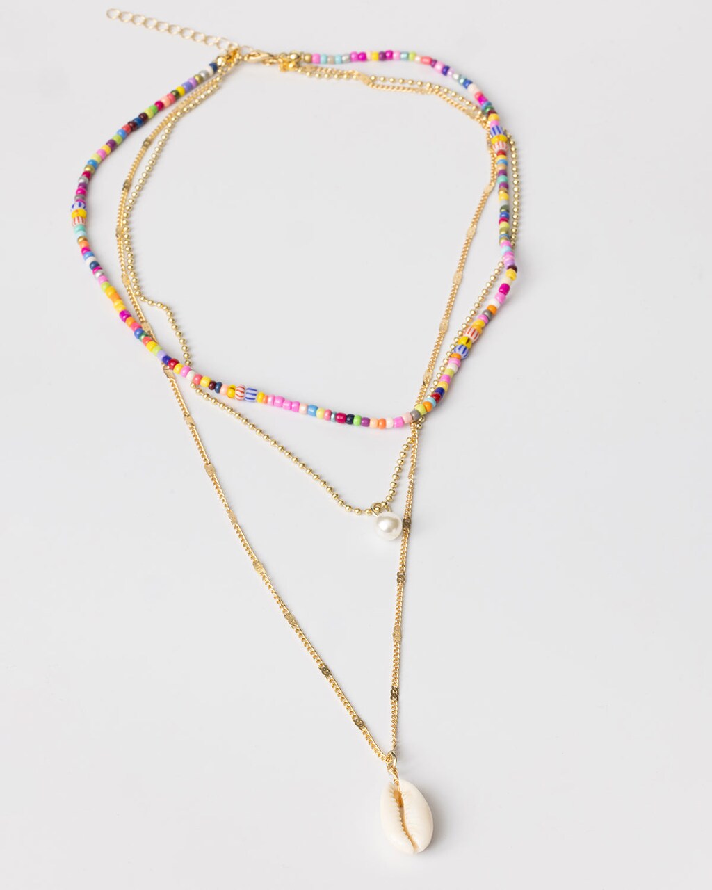 Set of Three Cowrie Shell and Pearl Layered Chain and Beaded Necklaces Coastal Cowgirl